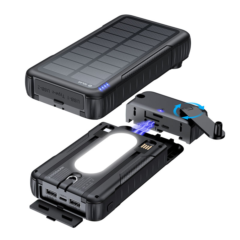 Portable Charger 20000Mah - Batterie externe solaire à manivelle, chargeur