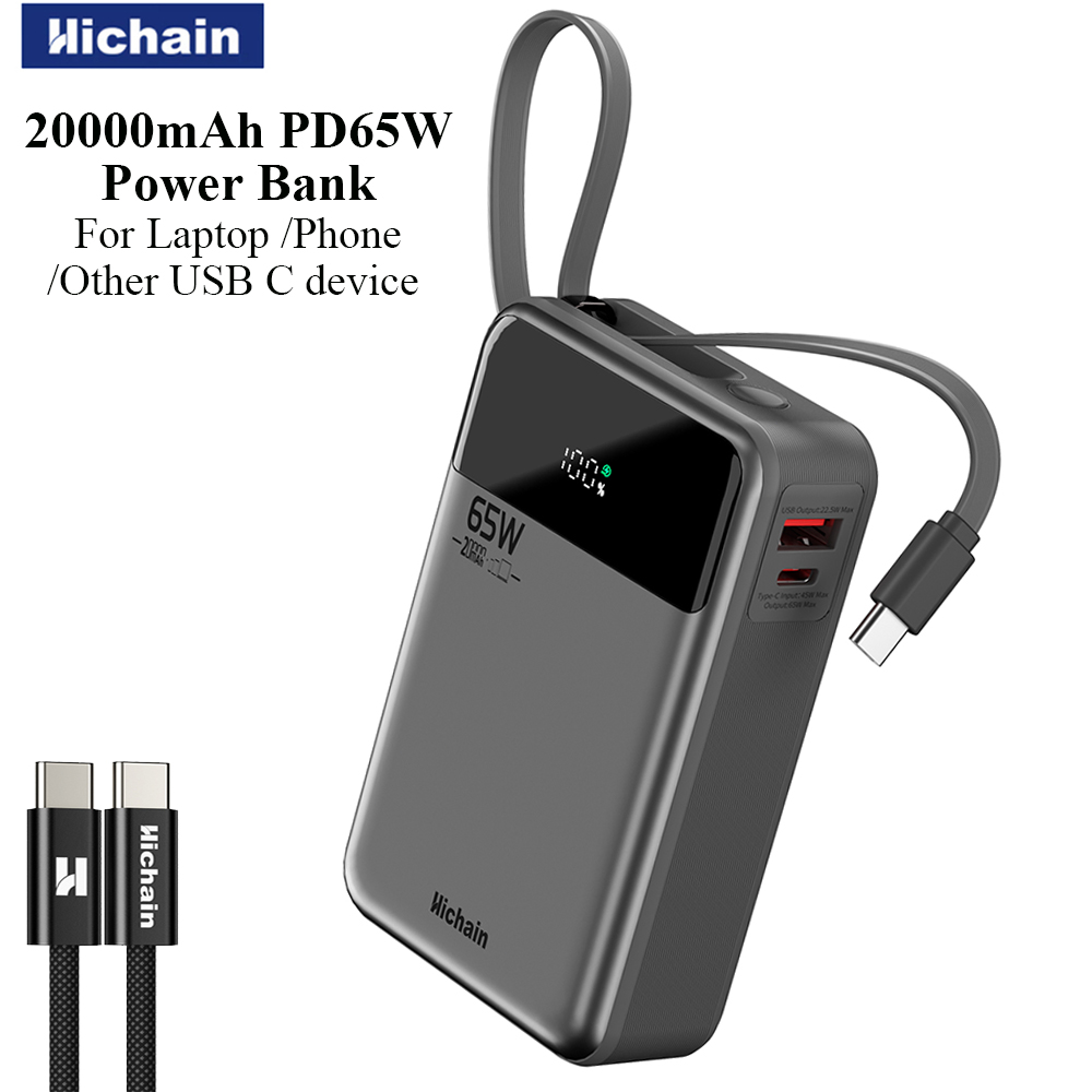 Portable Charger 20000Mah - Hichain PD65W Power Bank 20000mAh avec